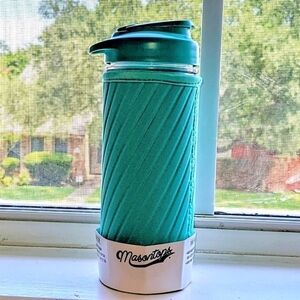 Masontops Glass Water Bottle with Teal Cloth Wrap NIB